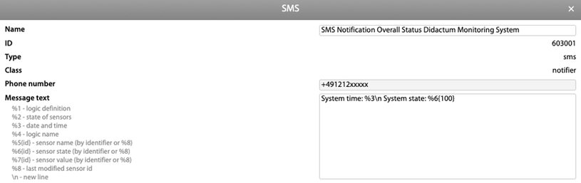 SMS Benachrichtigung Gesamtzustand Überwachungssystem