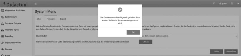 Installation der Firmware über das deutsche Webinterface.