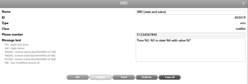 Statusmeldungen von Sensoren per SMS