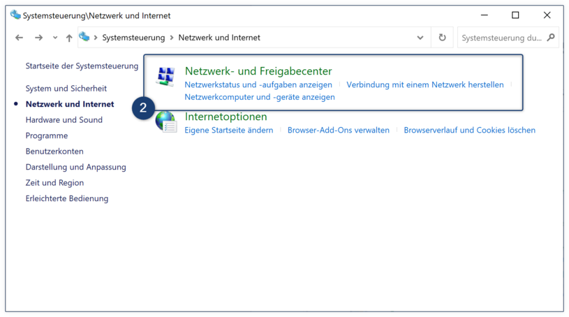 Windows Netzwerk- und Freigabecenter